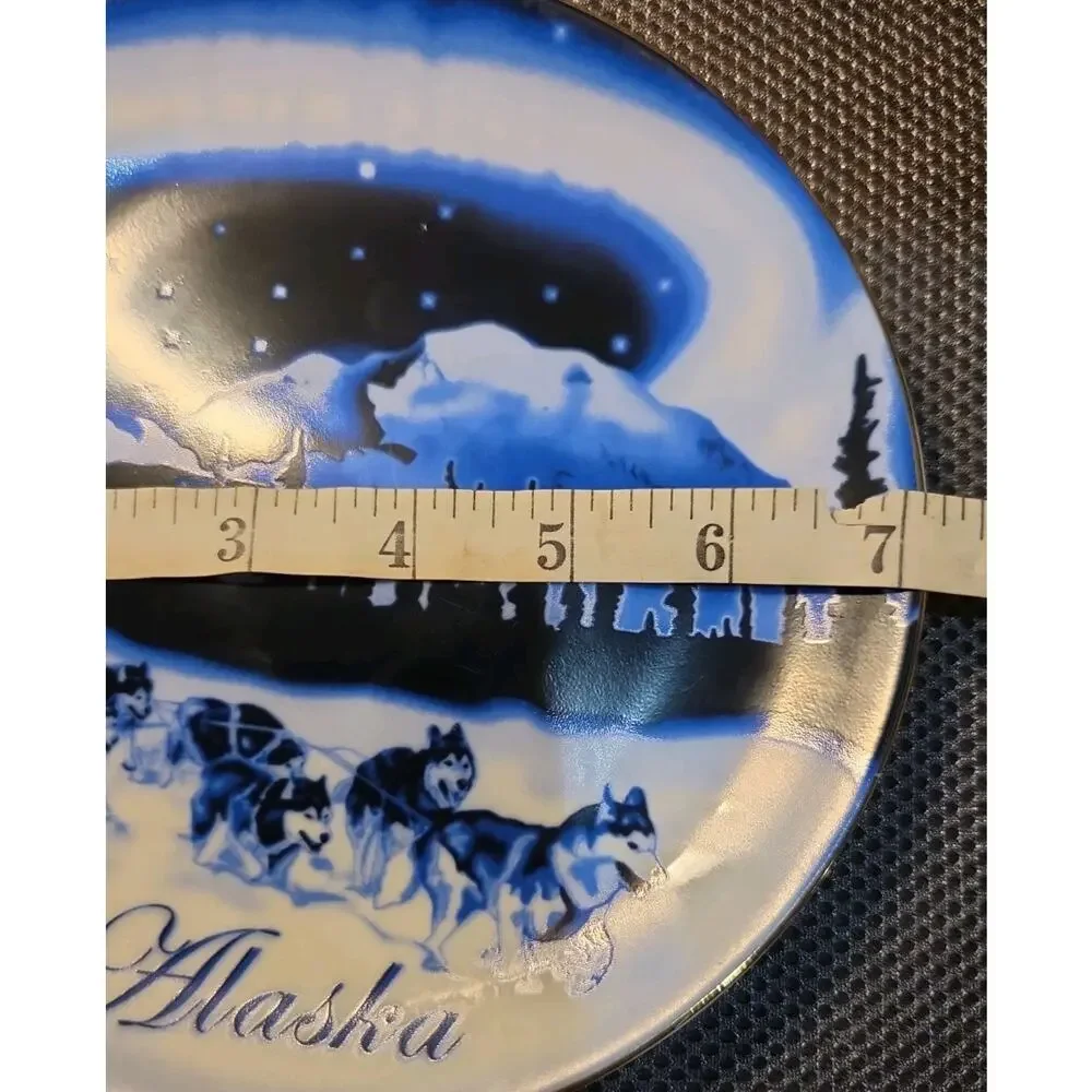 Alaska Souvenir Plate Flow Blue Design Dog Sled